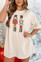 Sequin Nutcracker Graphic Crew Neck Short Sleeve Holiday Mini Dress