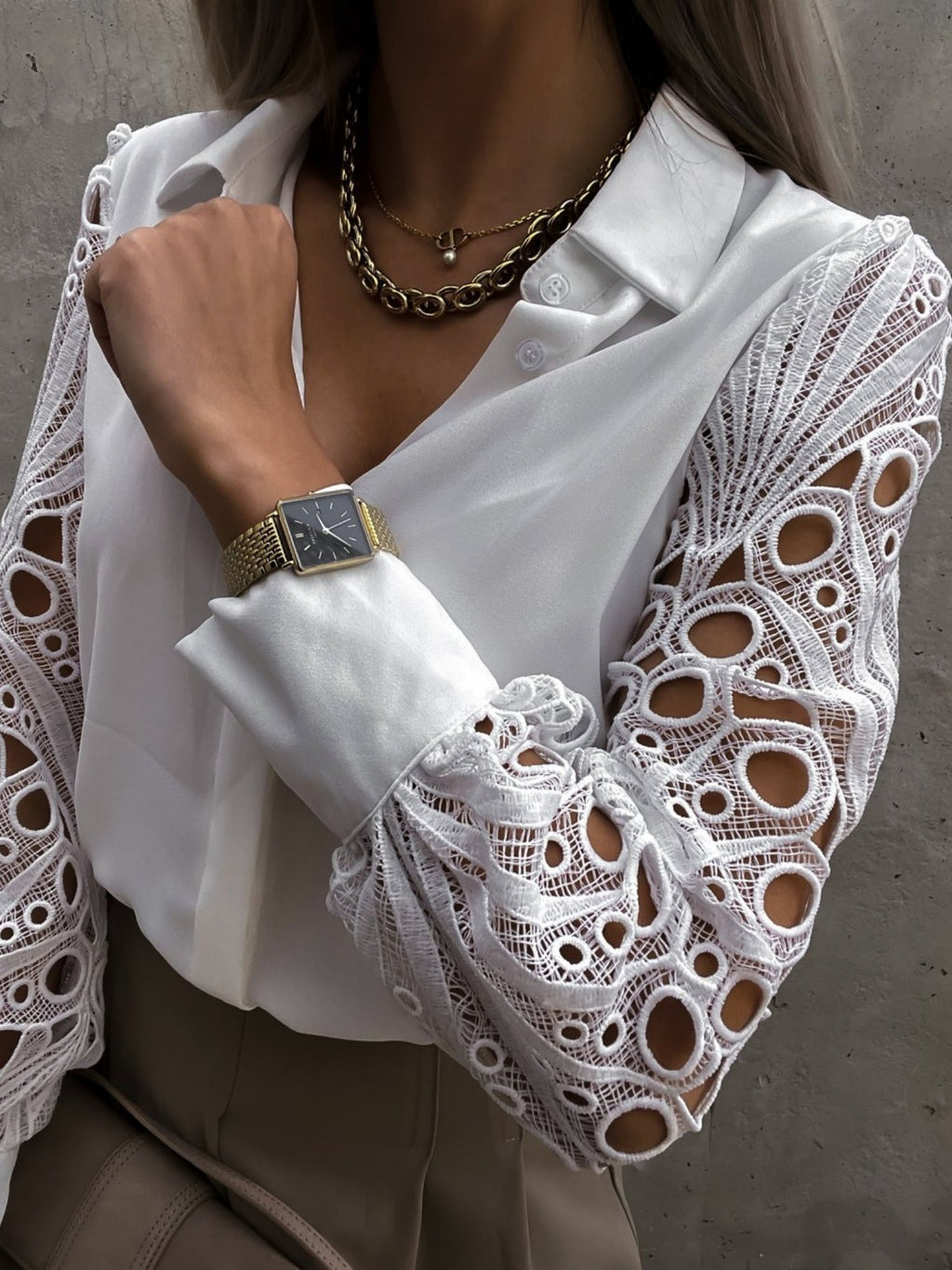 Lace Patchwork Hollow Out Blouse&Shirts
