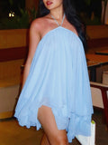 Mesh Halter Neck And Backless Low-cut Tie Sweet Mini&Short Dresses