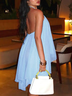 Mesh Halter Neck And Backless Low-cut Tie Sweet Mini&Short Dresses