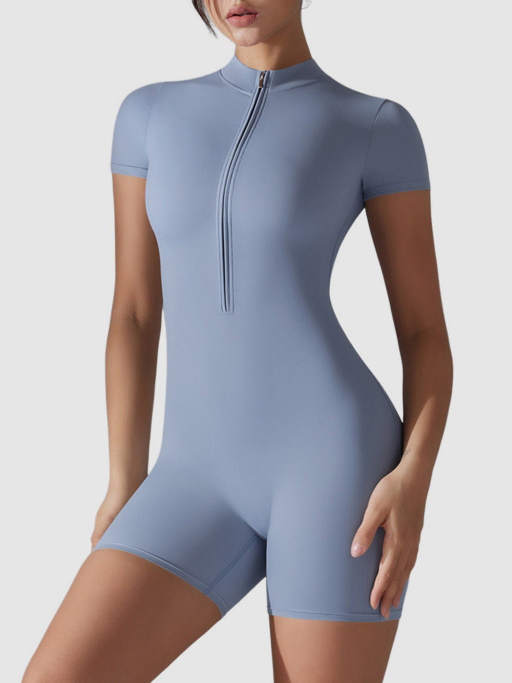 Half-open Zipper High Elastic Tight-fitting Fitness Exercise Short Bodysuit