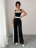Color Matching Sleeveless Wide-leg Jumpsuits