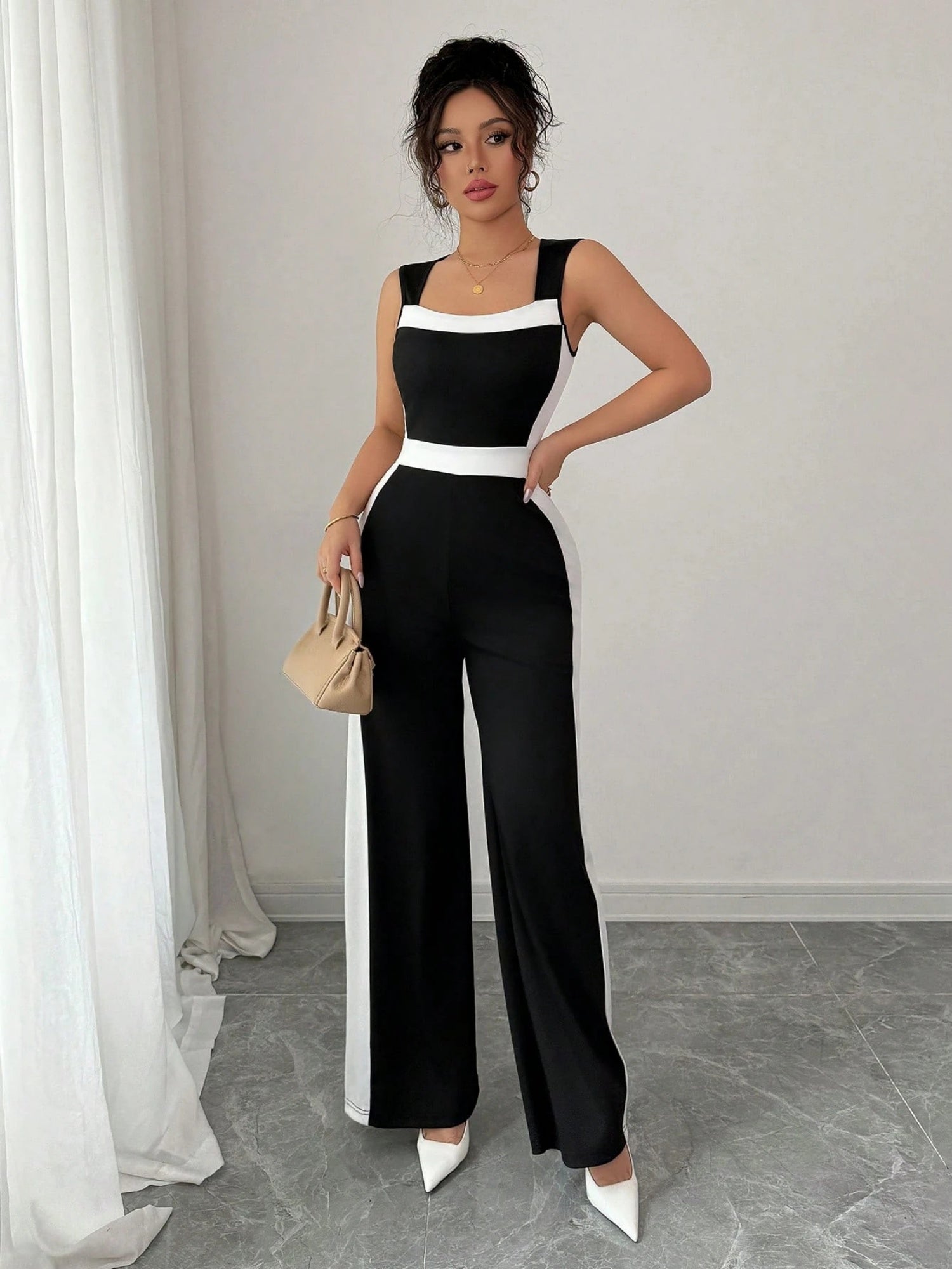 Color Matching Sleeveless Wide-leg Jumpsuits