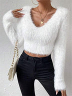 V-neck Plush Short Sweaters