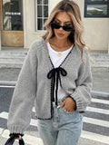 Bow Tie Color-blocked Cardigans