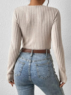 V-neck Crossover Long-sleeved Brushed Ribbed Sweater