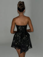 Bow Sequins Mesh Off-shoulder Mini Dresses
