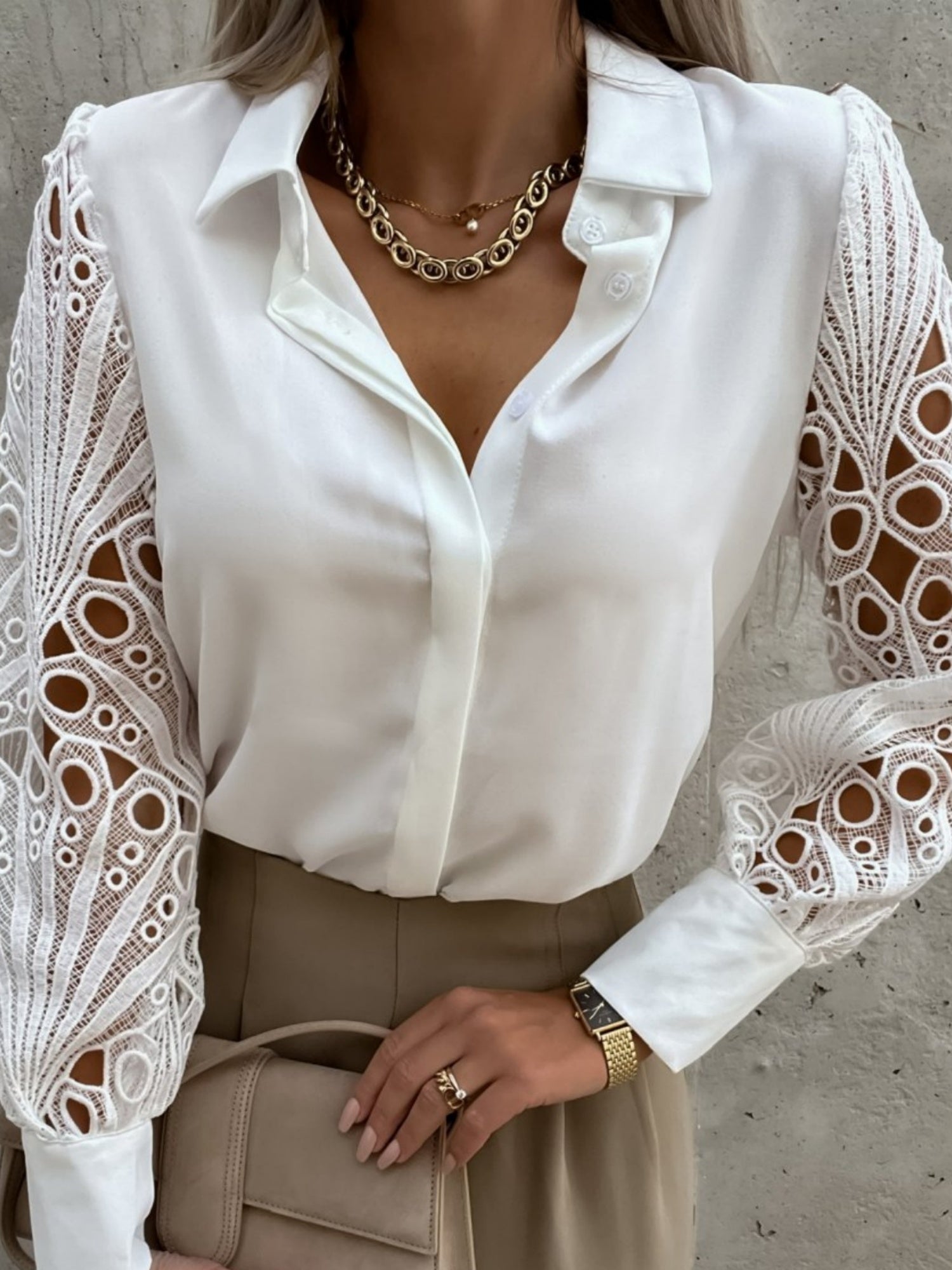 Lace Patchwork Hollow Out Blouse&Shirts