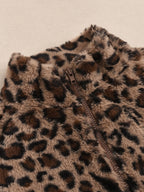 Liber Leopard Print Plush Stand-up Collar Navel Exposed Short Vest