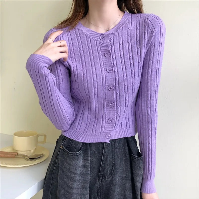 Casual O-Neck Soft Twisted Knit Cardigan