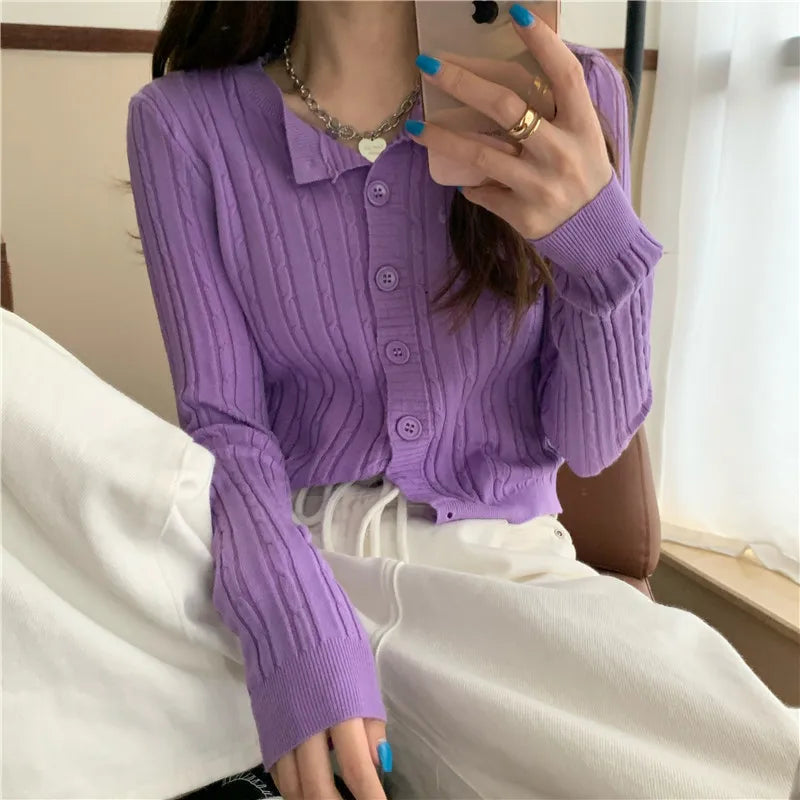 Casual O-Neck Soft Twisted Knit Cardigan