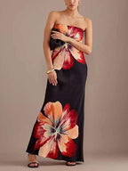 Floral Print Strapless Column Maxi Dress