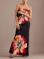 Floral Print Strapless Column Maxi Dress