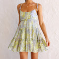 Tie Shoulder Empire Waist Tiered Ruffle Floral Print Mini Dress