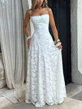 Square Neck Spaghetti Strap Floral Applique Tiered A-Line Maxi Dress