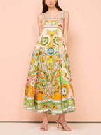 Paisley Print Spaghetti Strap Fit and Flare Maxi Dress