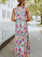 Floral Print Crew Neck Empire Waist Pocket Maxi Dress