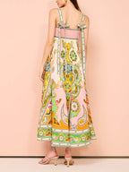 Paisley Print Spaghetti Strap Fit and Flare Maxi Dress