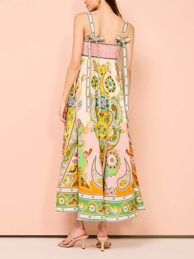 Paisley Print Spaghetti Strap Fit and Flare Maxi Dress