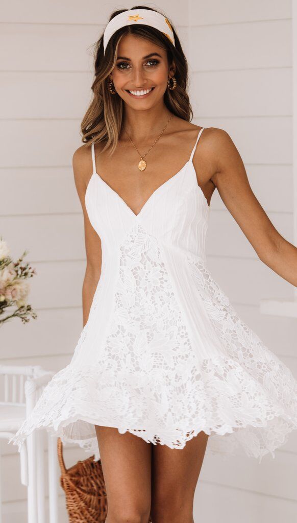 Lace Panel Pleated Deep V-Neck Spaghetti Strap A-Line Mini Dress
