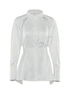 Turndown Collar Hollow Out Waist Shaping Blouses