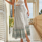 Floral Print Button Front Drawstring Waist Tiered Ruffle Hem Maxi Dress