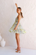 Tie Shoulder Empire Waist Tiered Ruffle Floral Print Mini Dress