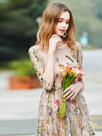Sheer Garden Mini Dress Flower Embroidered