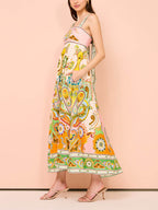 Paisley Print Spaghetti Strap Fit and Flare Maxi Dress