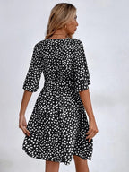Dalmatian Print Flutter Sleeve Wrap Tie Waist Mini Dress