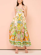 Paisley Print Spaghetti Strap Fit and Flare Maxi Dress