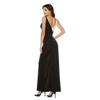 V Neck Black and White Split Long Evening Dress
