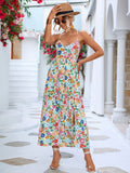 Spaghetti Strap Deep V-Neck Open Back Floral Side Slit Maxi Dress