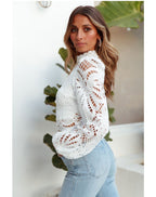 French Style Elegant Flare Sleeve Handmade Lace Eyelet Top