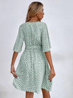 Dalmatian Print Flutter Sleeve Wrap Tie Waist Mini Dress