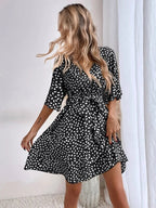 Dalmatian Print Flutter Sleeve Wrap Tie Waist Mini Dress
