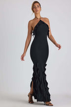 Ruffle - Trim Halterneck Evening Maxi Dress