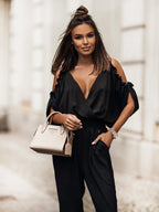 V neck Plunge Casual Jumpsuit
