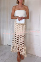 Casie See Through Circle Embroidery Elastic Waist Tassle Hem Maxi Skirt