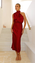 Gabriela Elevated Maxi Dress Wine Red Boutique Collection