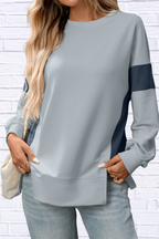 Slit Round Neck Long Sleeve Sweatshirt