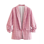 Pink Plaid Nine Quarter Sleeve Blazer