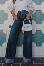 Fashionable Mid-high Rise Straight Leg Wide Leg Jeans