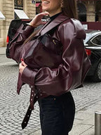 Pu Lapel Adjustable Cuffs Retro Motorcycle Jacket