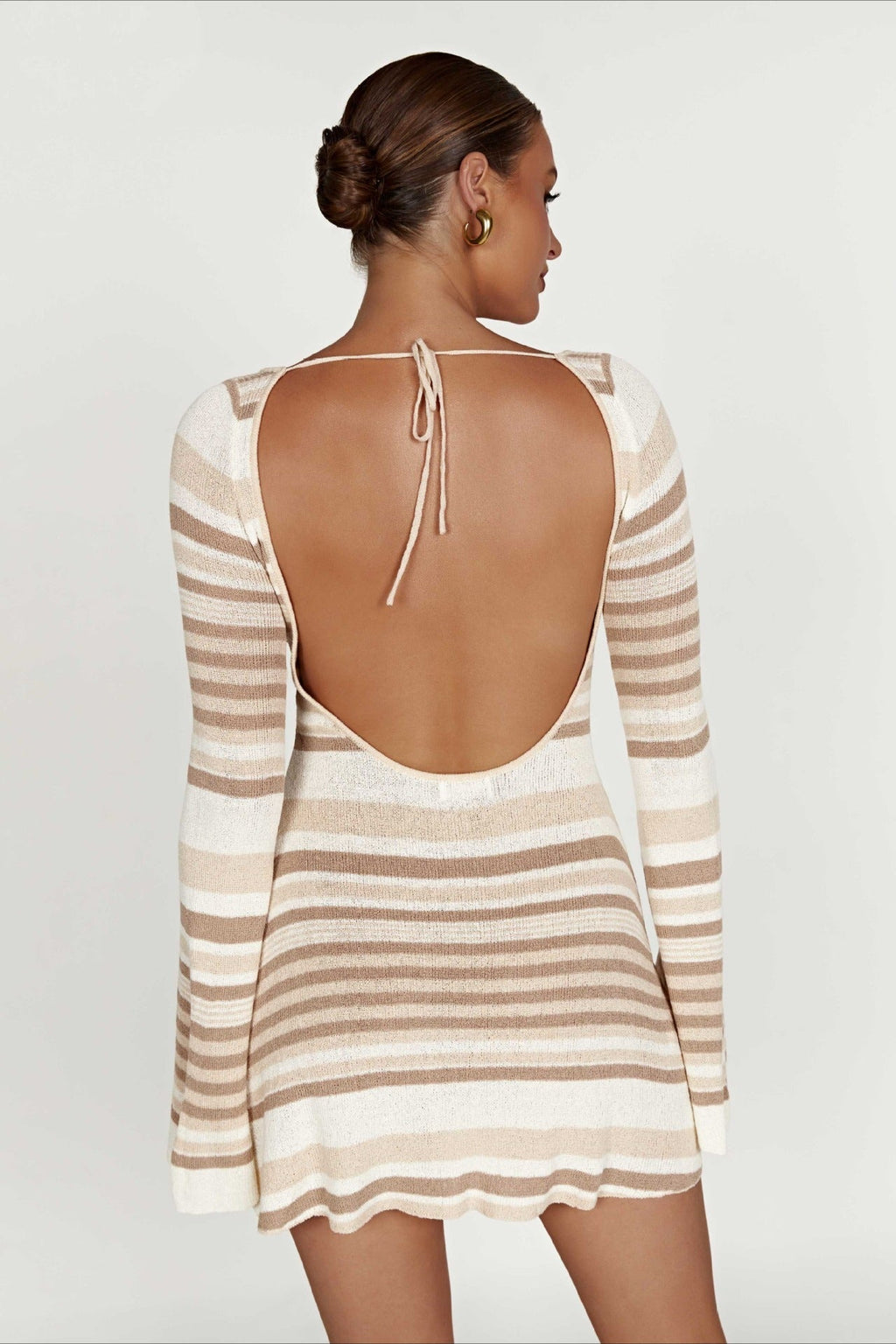 Horizontal Stripe Boat Neck Long Sleeve Bodycon Mini Sweater Dress