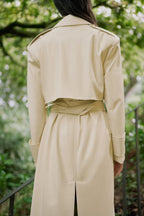 Faux Leather Belt Windbreaker Trench Coat