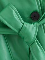Faux Leather Belt Windbreaker Trench Coat