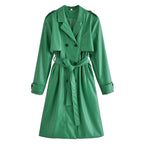 Faux Leather Belt Windbreaker Trench Coat