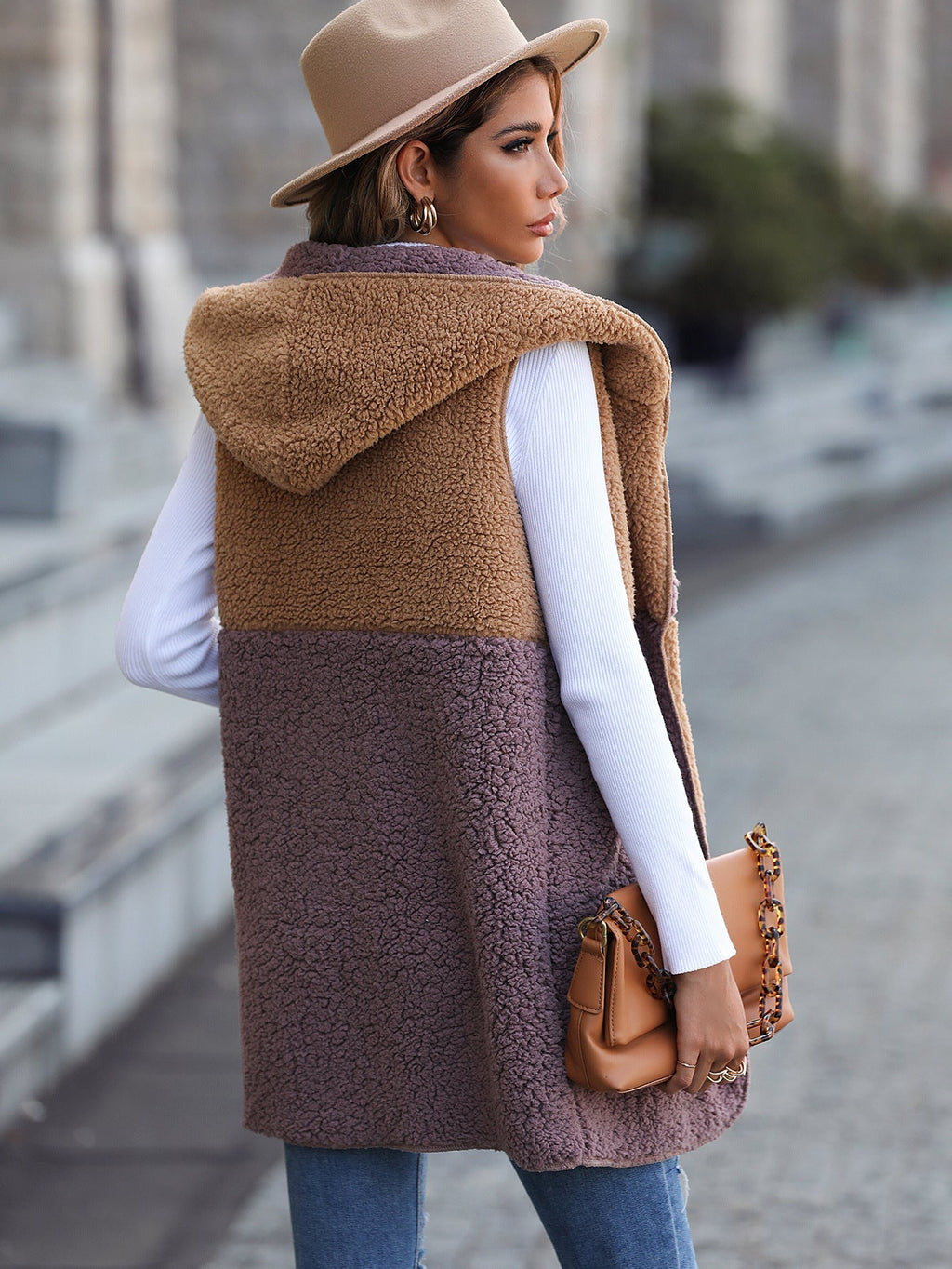 Velvet Hooded Sleeveless Vests
