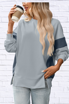 Slit Round Neck Long Sleeve Sweatshirt